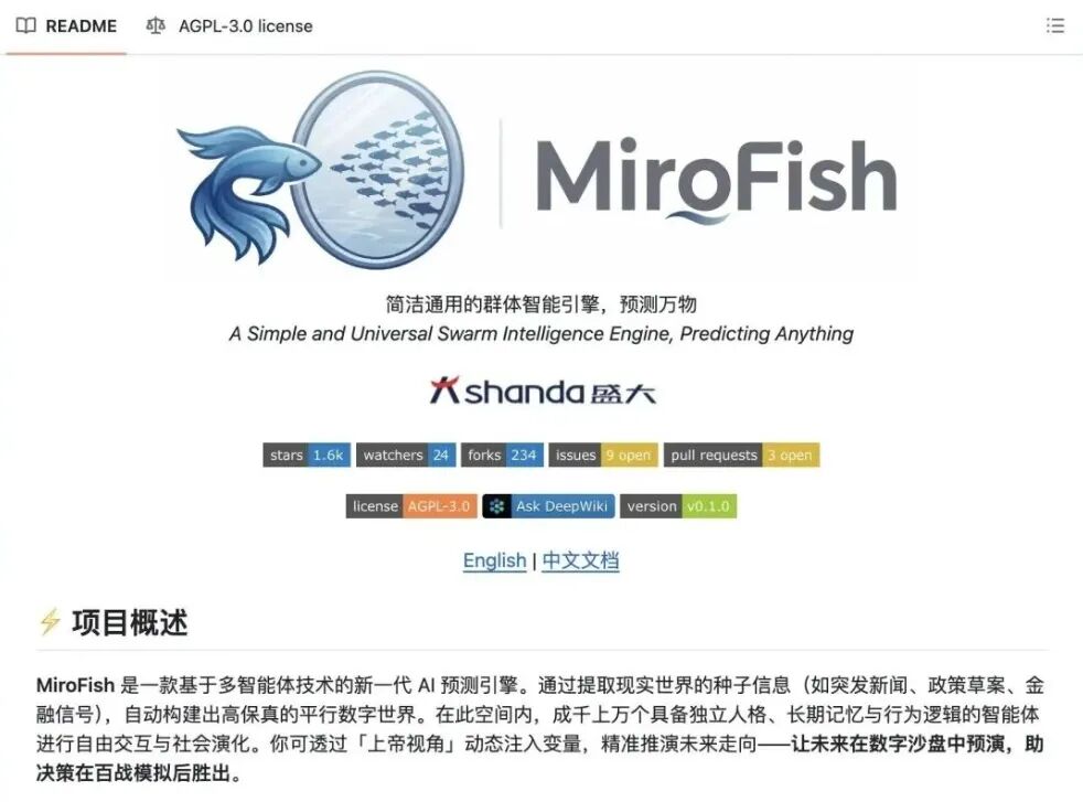 MiroFish 项目主页介绍