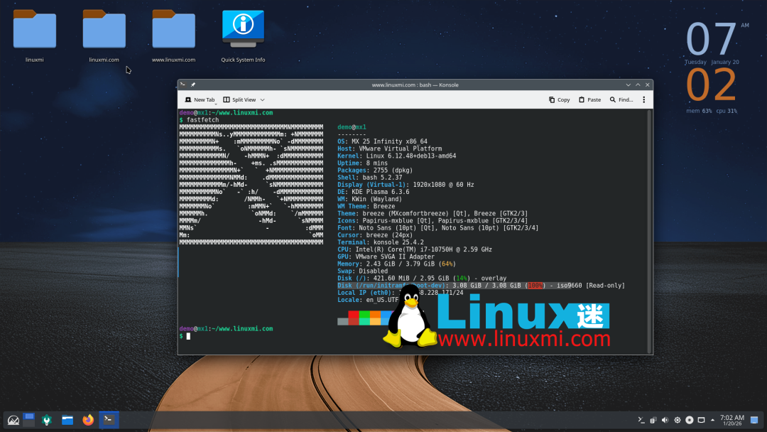 MX Linux 终端运行系统信息命令
