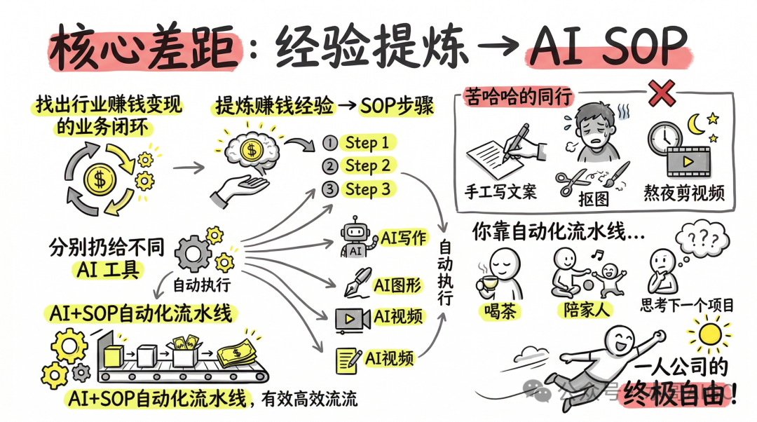 对比传统手工劳作与基于SOP的AI自动化流水线的信息图