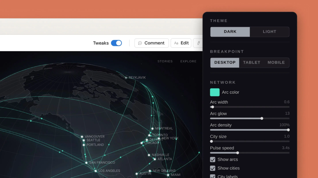 Claude Design生成的交互式地图及参数调节面板截图