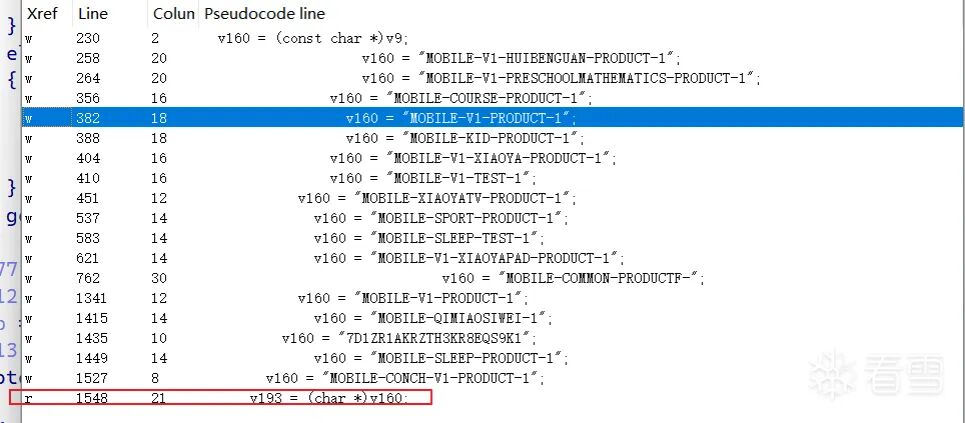 变量v160交叉引用列表