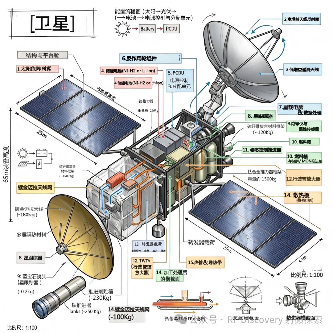 卫星结构与系统组成示意图