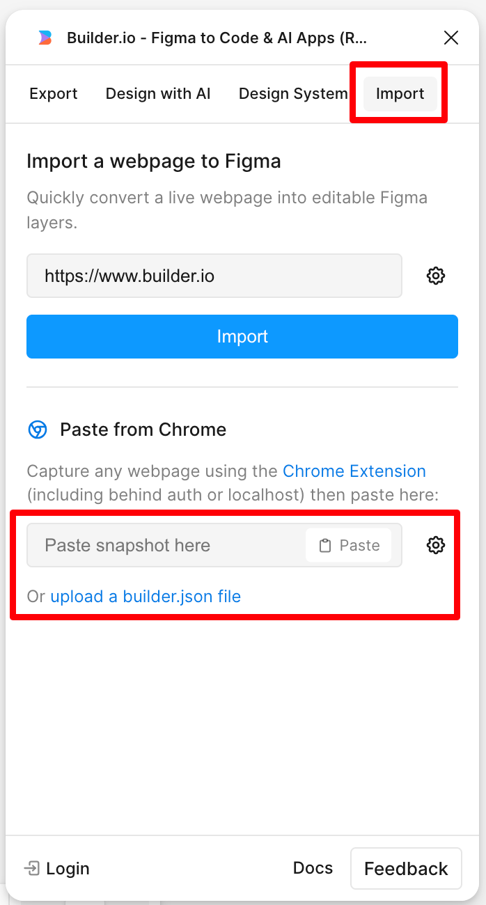 Builder.io 插件导入网页界面