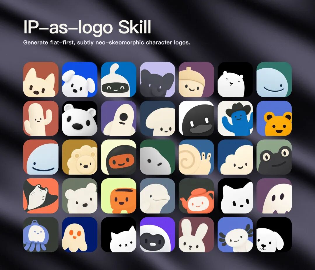 IP-as-logo Skill 设计的微新拟态角色头像墙