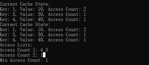LFU缓存淘汰测试运行结果
