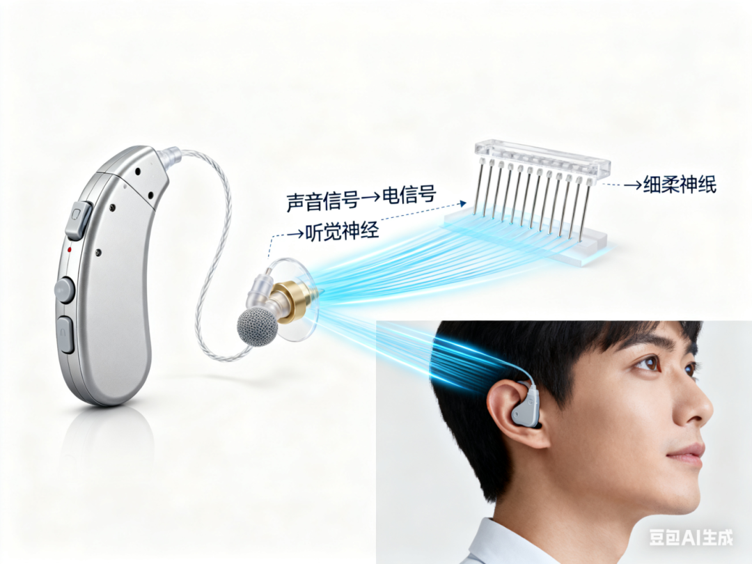 声音信号→电信号→听觉神经