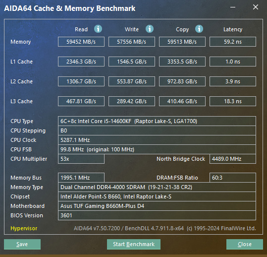 AIDA64 Cache Memory Benchmark内存与缓存性能测试截图