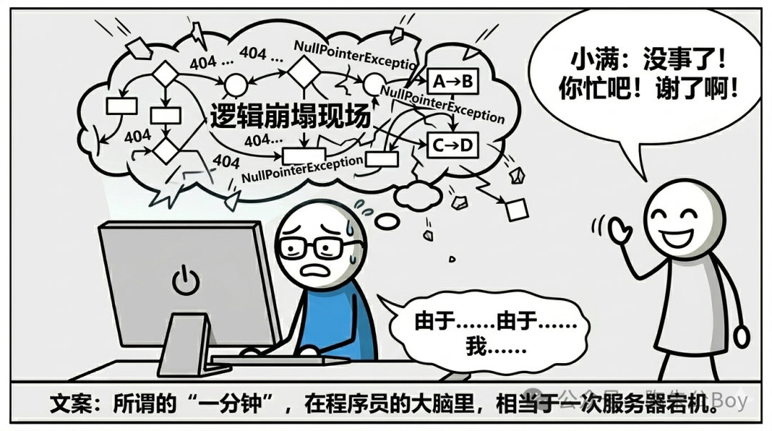 逻辑崩溃现场:脑中充满 404 与 NullPointerException 的混乱
