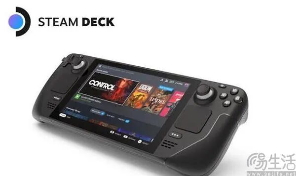 Steam Deck 掌机宣传图,展示《Control》《Doom》《Hades》等游戏封面