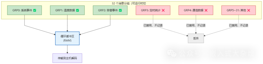 RTEdbg 消息分组与过滤机制示意图