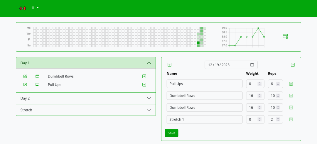 Exercise Diary 应用主界面截图