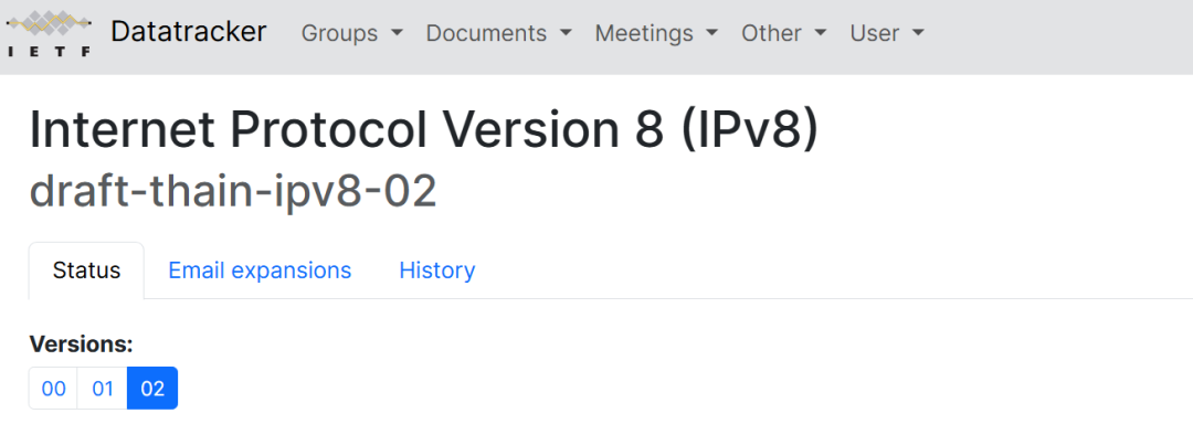 IETF Datatracker页面上的IPv8草案