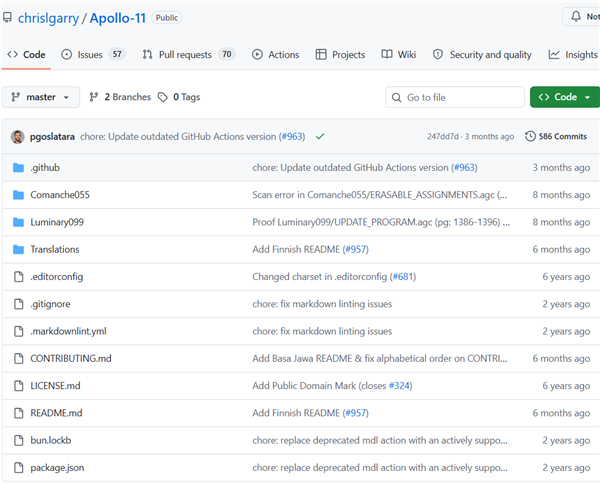 阿波罗11号AGC代码GitHub仓库截图