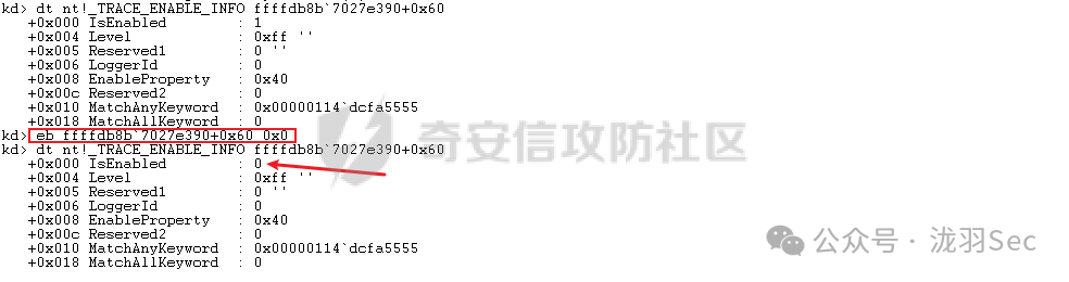 使用eb命令将IsEnabled修改为0