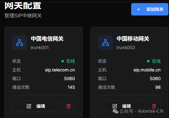 SIP中继网关配置界面