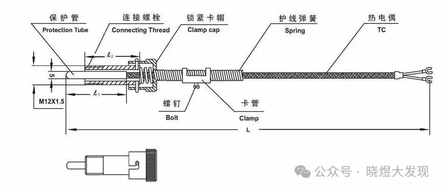 热电偶结构分解与尺寸示意图