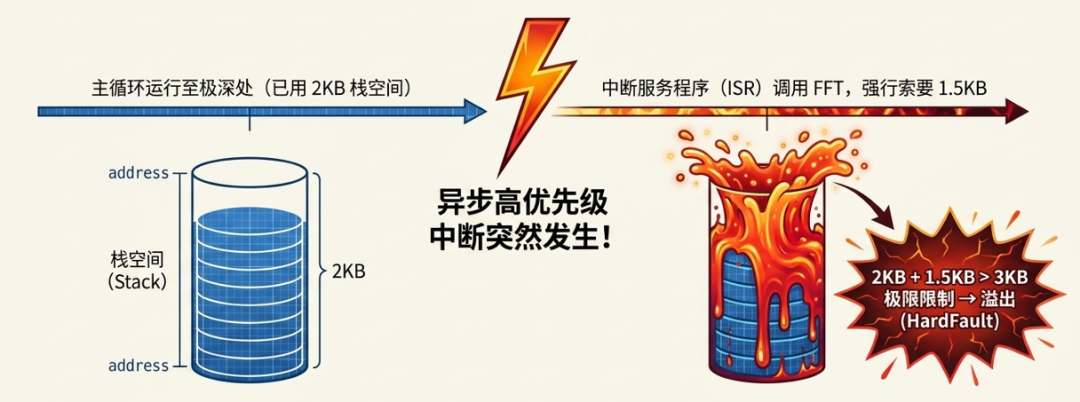 栈溢出导致HardFault的过程示意图