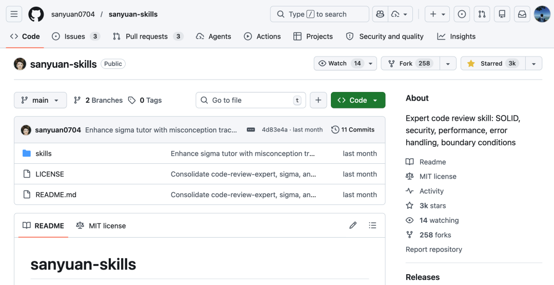 sanyuan-skills GitHub 项目主页截图