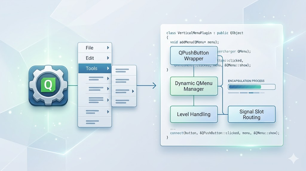 Qt竖向菜单插件架构设计示意图