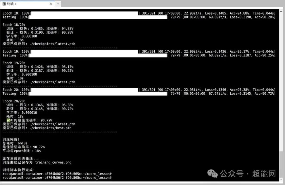 ResNet模型训练日志截图