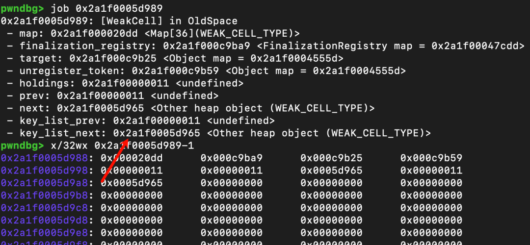 WeakCell 内存布局细节
