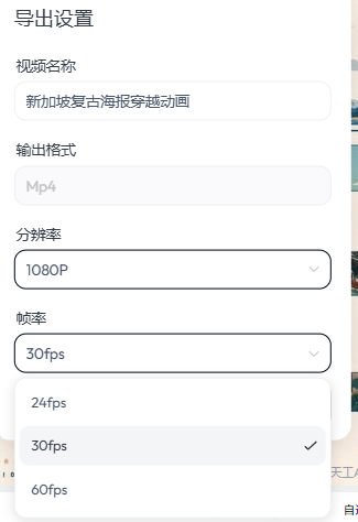 视频导出设置界面