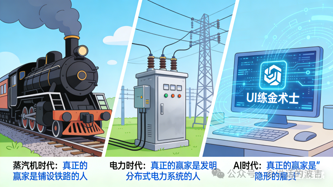 描绘技术时代赢家变迁的三联画：蒸汽机、电力、AI时代