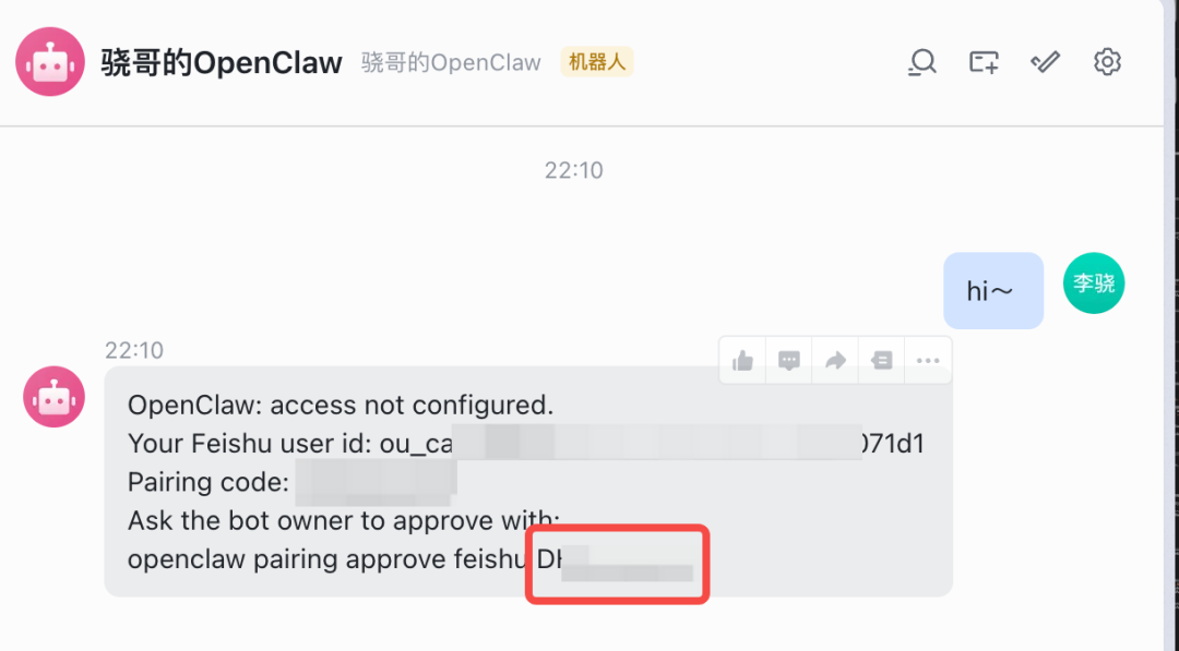 获取飞书配对码