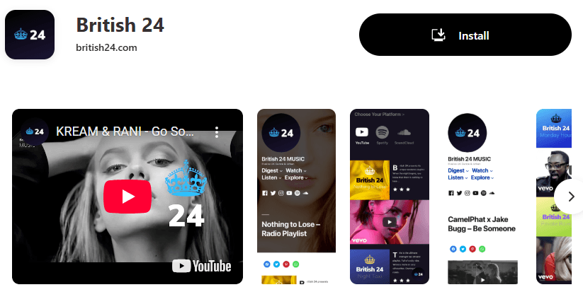 British 24 音乐应用安装界面示例
