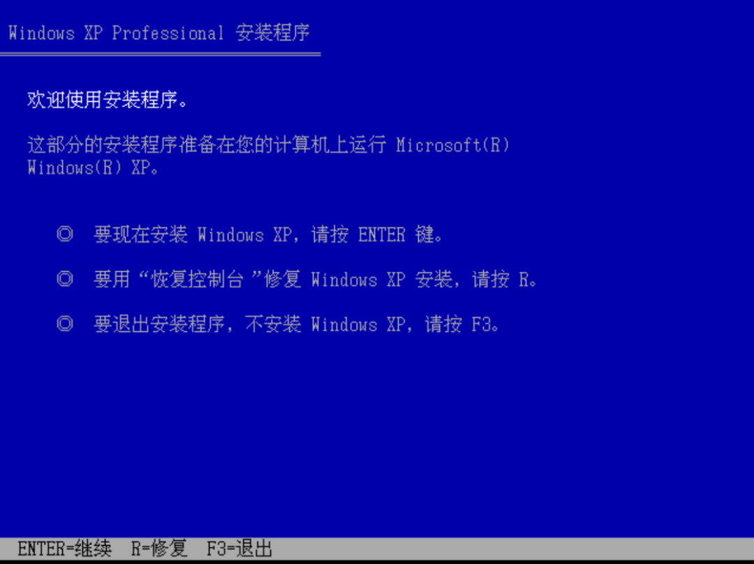 Windows XP Professional 安装程序欢迎界面