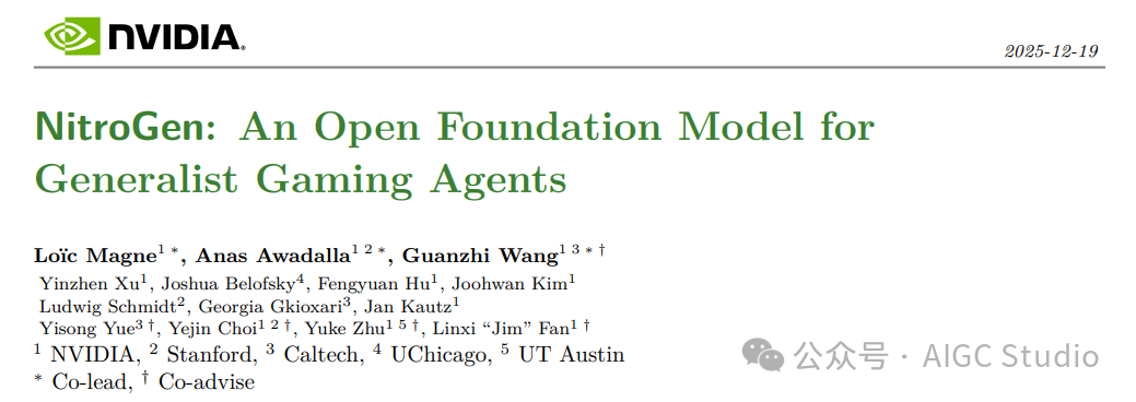 NitroGen论文标题页