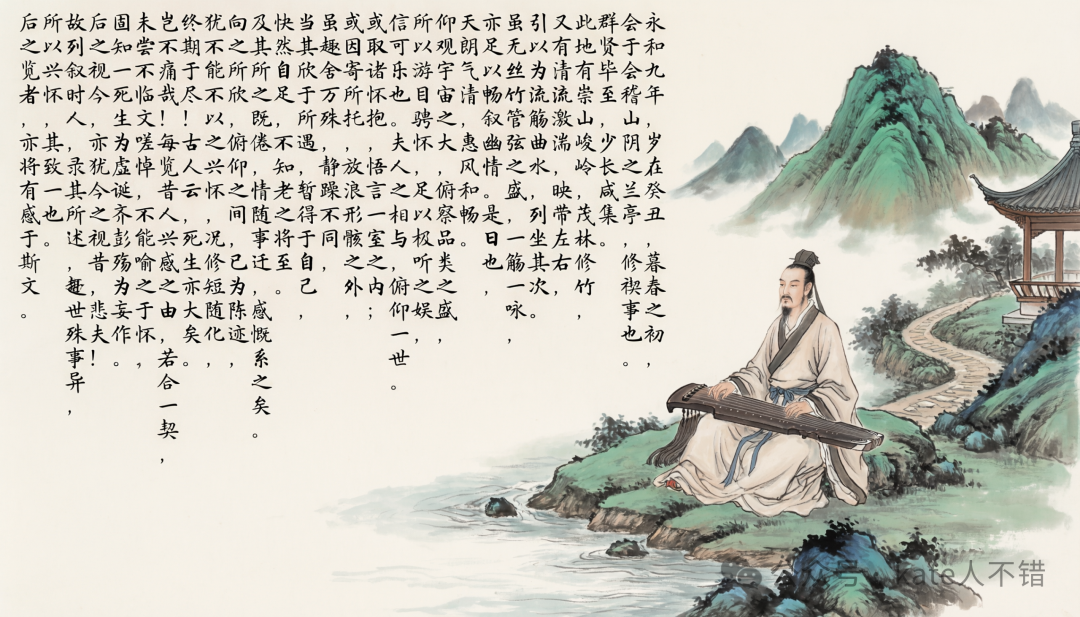 Qwen-Image-2.0 生成的《兰亭集序》水墨画风格图片