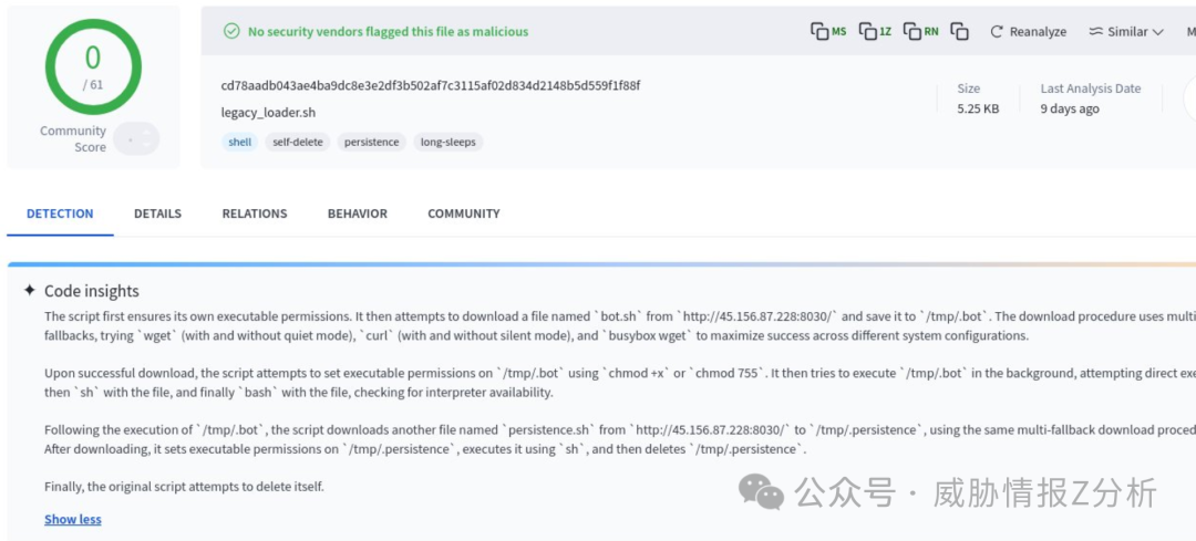 VT平台对legacy_loader.sh的零检测结果与行为分析
