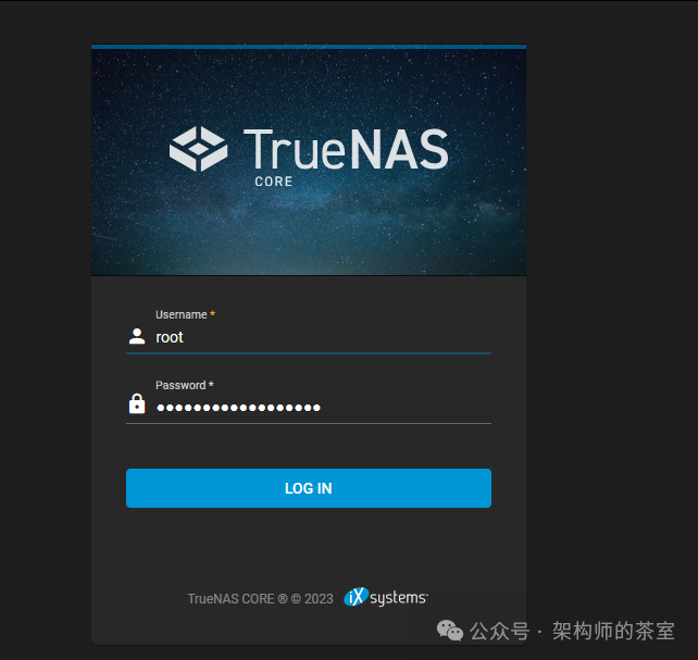 TrueNAS 登录界面