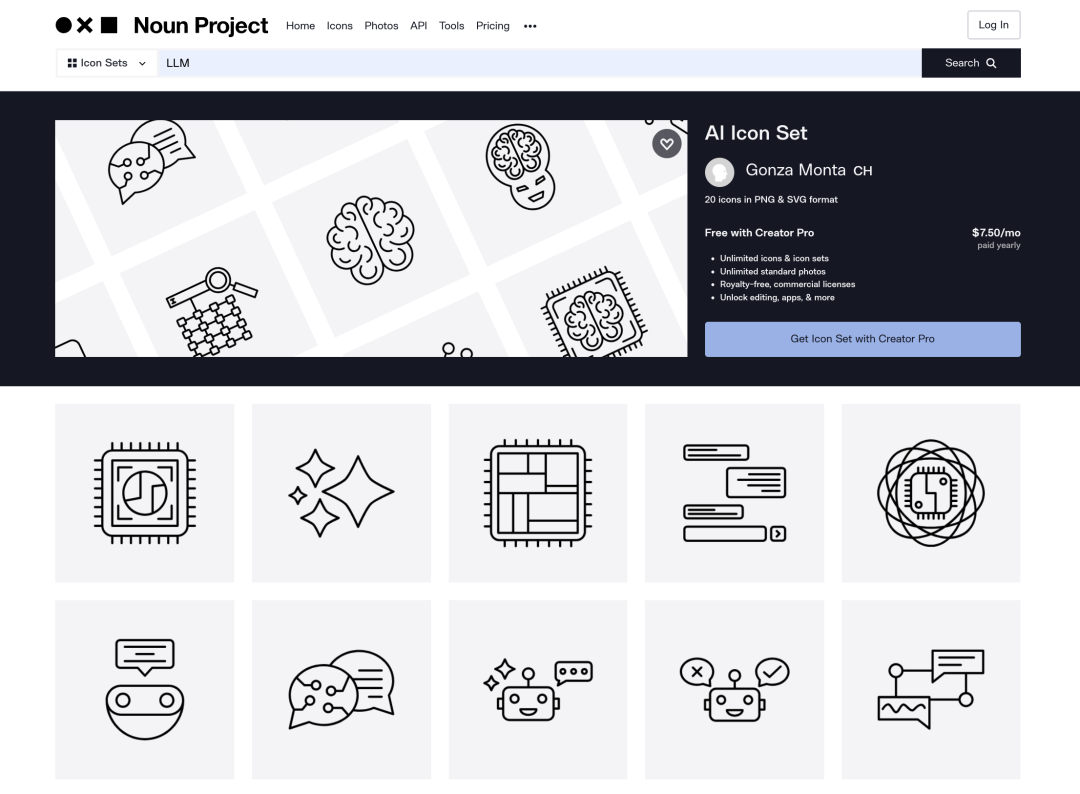 Noun Project的AI图标集页面截图