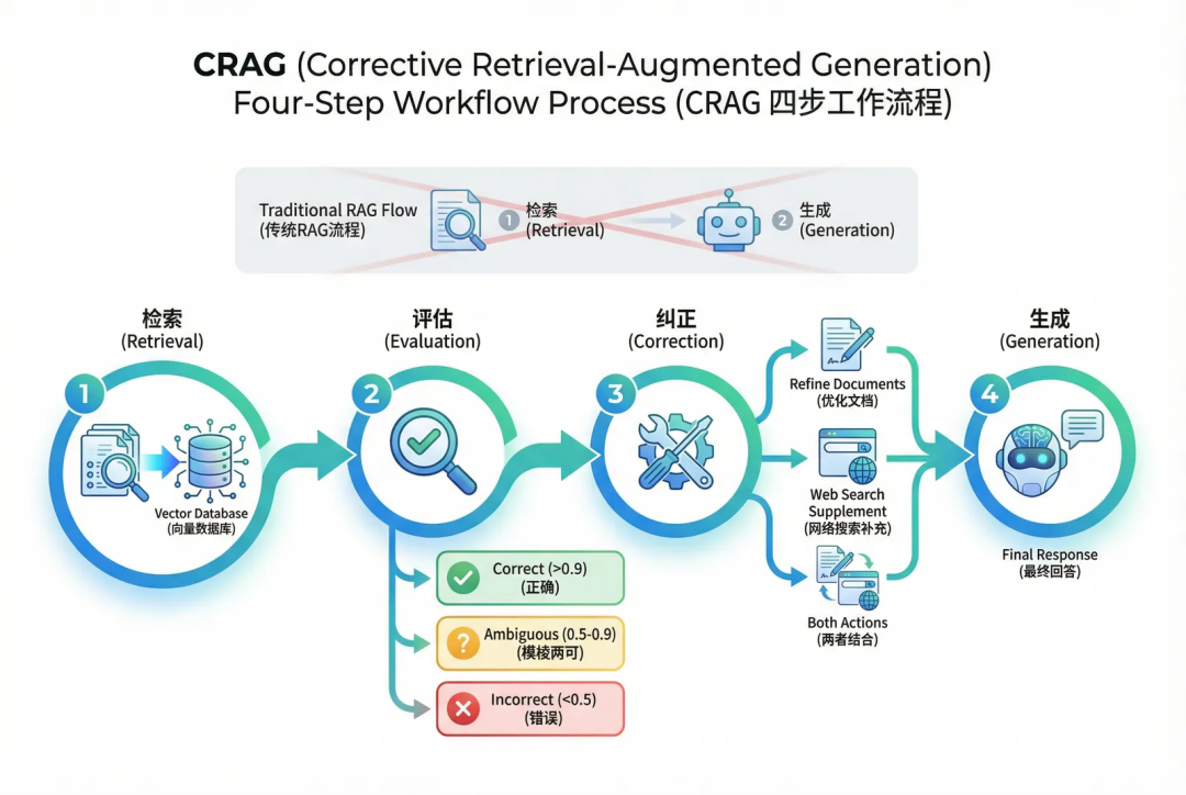 CRAG 四步工作流程示意图