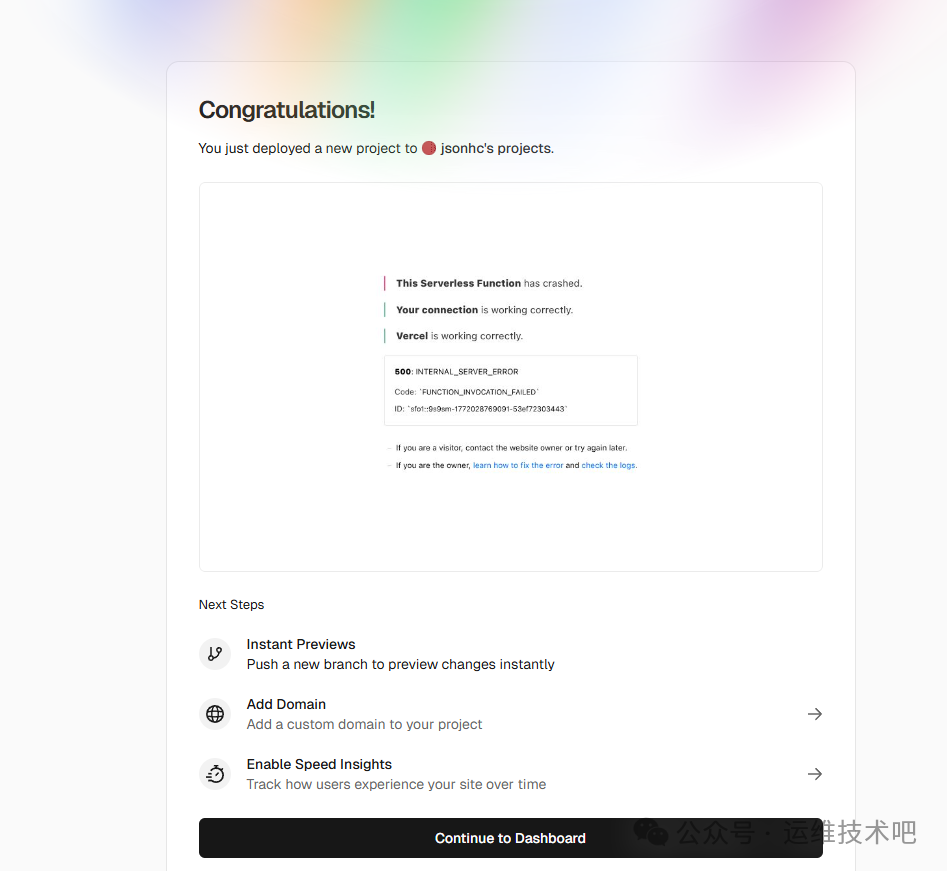 Vercel部署成功但服务器函数报错页面