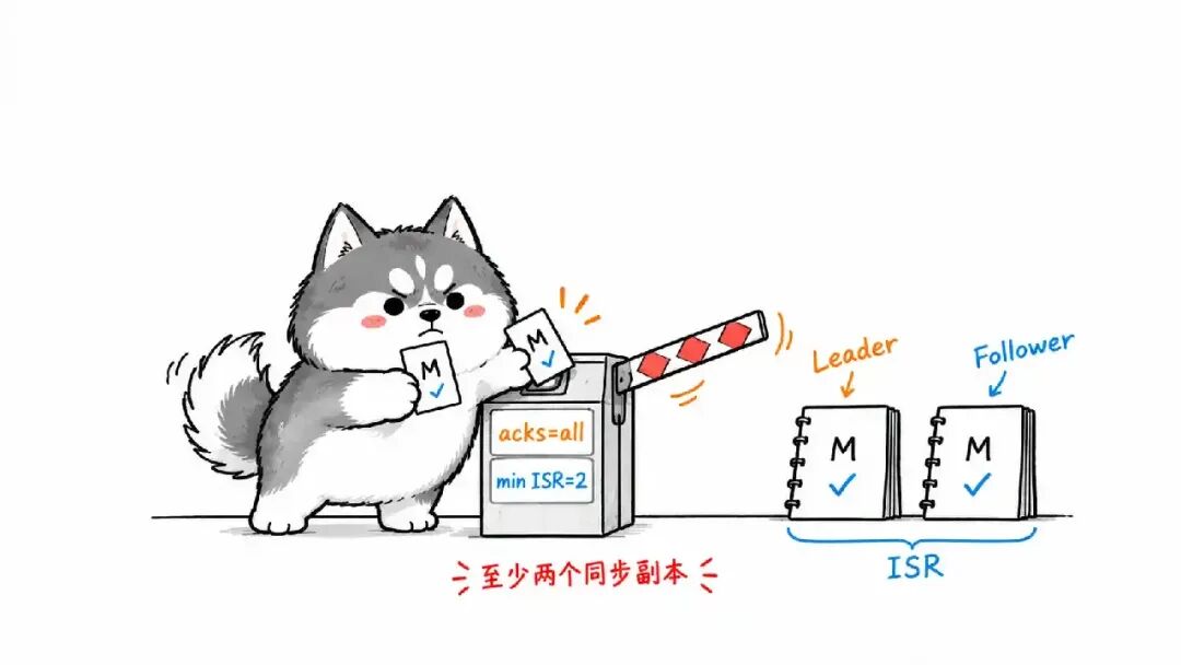 Kafka acks=all 与最小 ISR 副本数配合