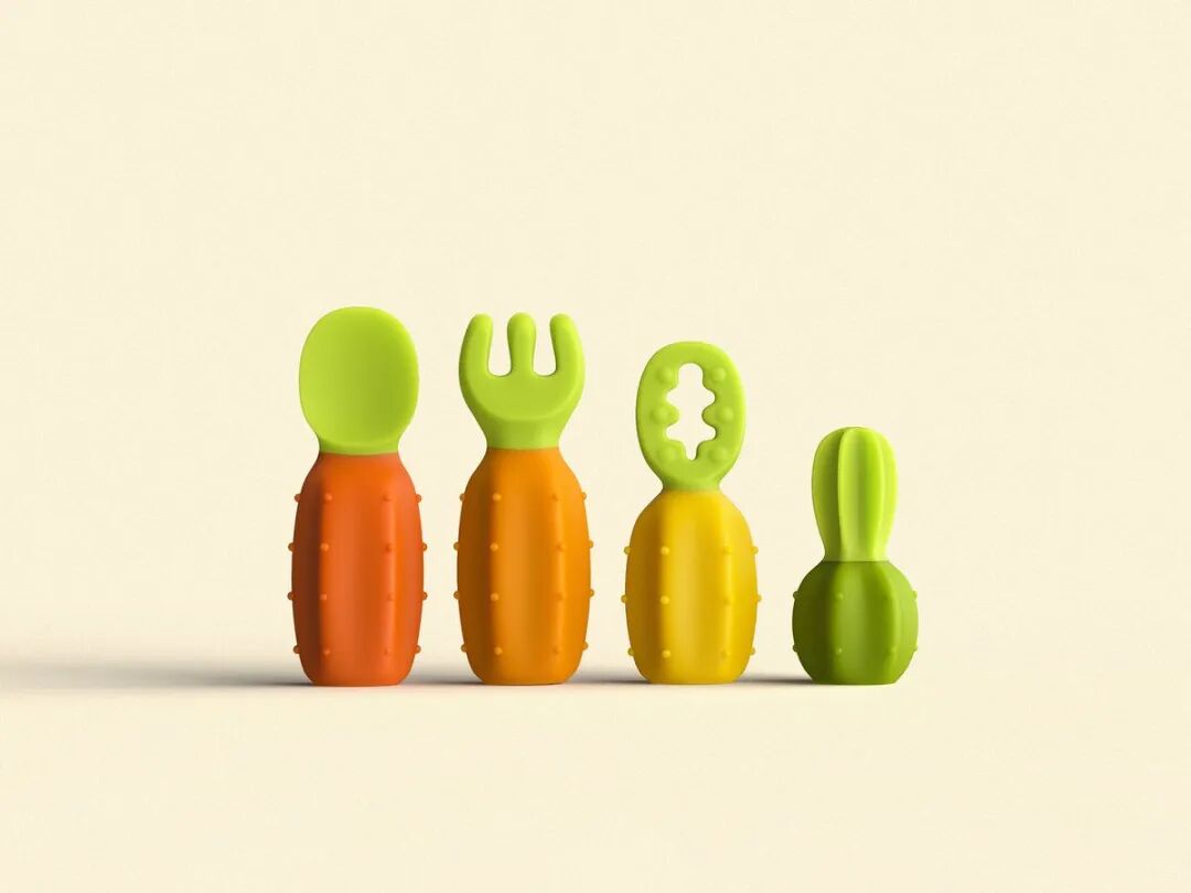 胡萝卜、叉子等造型的婴儿餐具