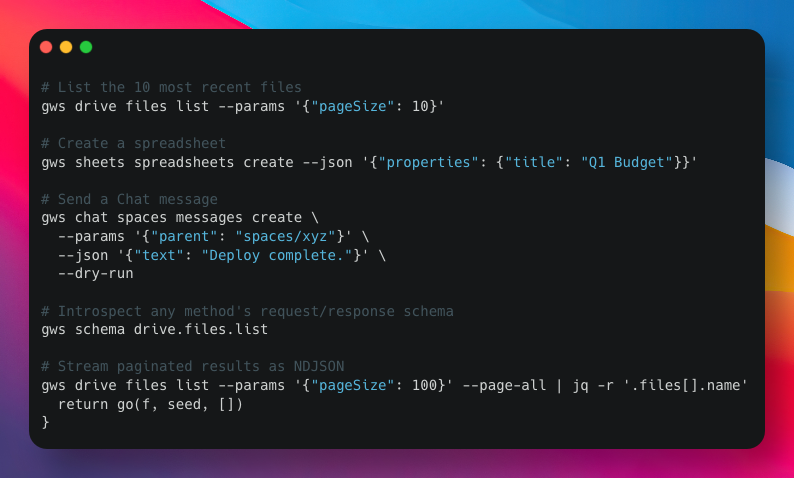 gws 命令行工具功能演示截图