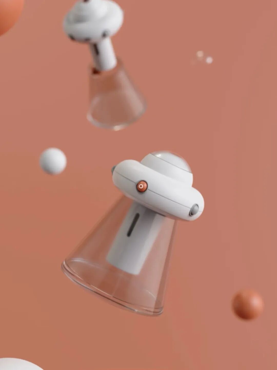 未来科技感悬浮球体与空气净化设备