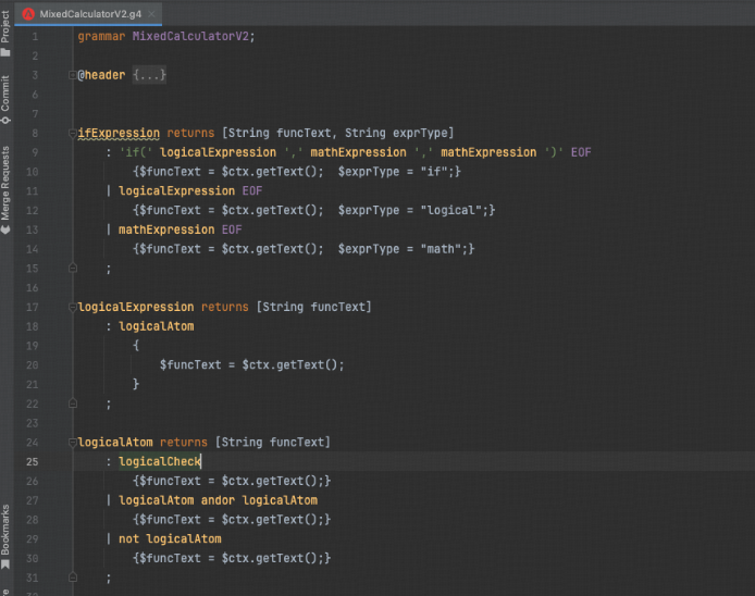 ANTLR语法定义文件示例