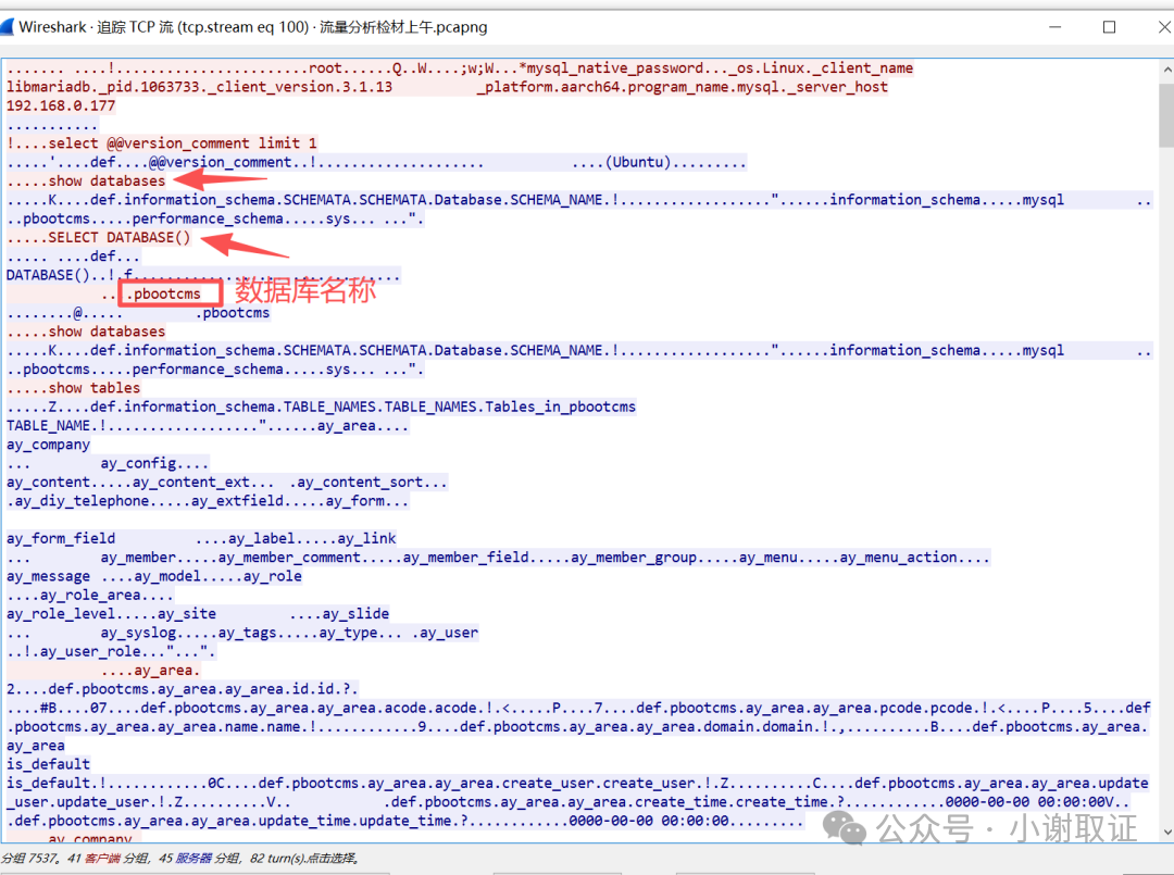 TCP流显示SQL查询过程及结果