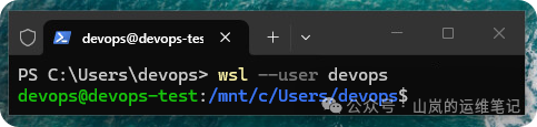 使用 wsl --user devops 命令以指定用户启动WSL