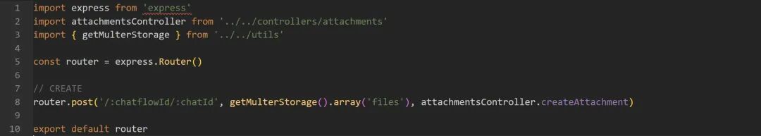 attachments路由定义代码截图