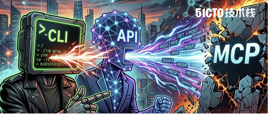科幻风格的CLI与API对战概念图