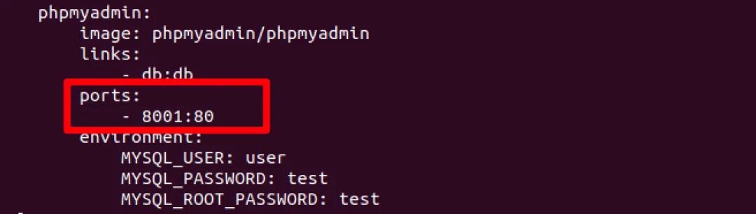 Docker Compose配置片段，高亮端口映射 8001:80
