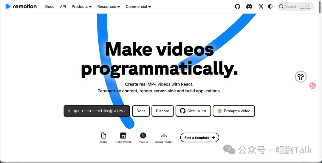 Remotion官网截图：展示编程制作视频的核心特性