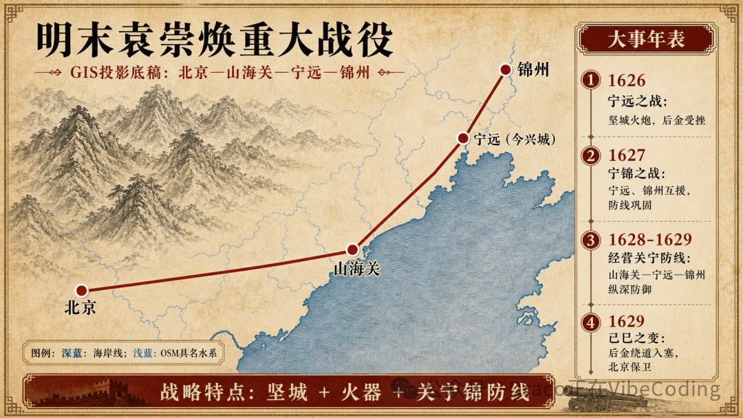 另一版仿古卷轴风格的袁崇焕战役地理示意图