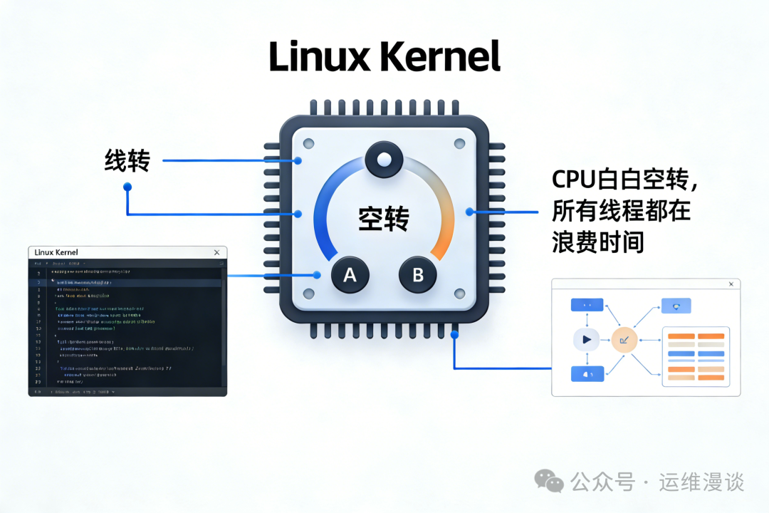 CPU空转与线程等待示意图